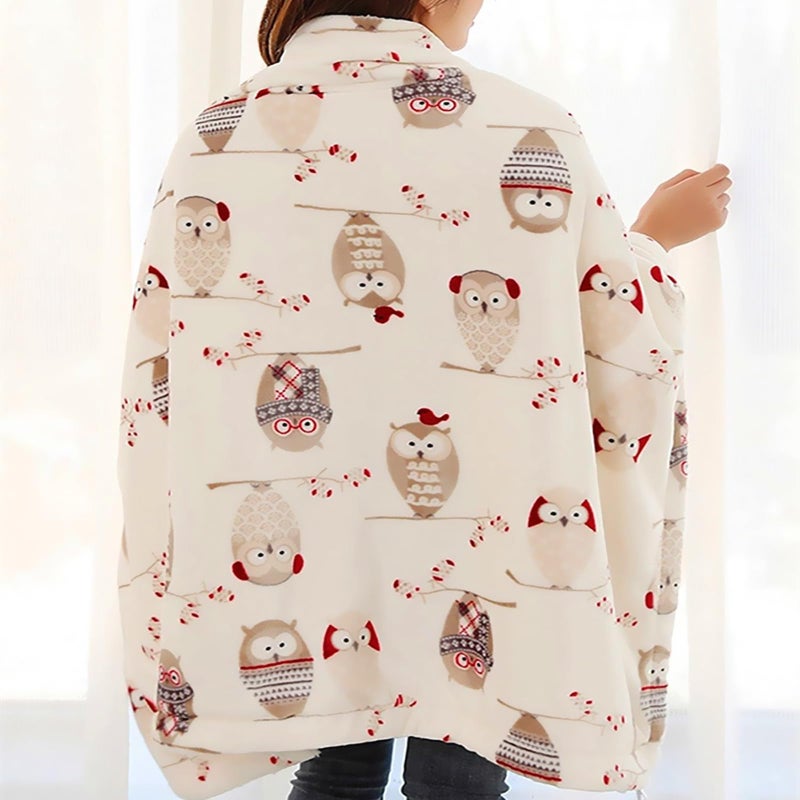 UKELER Flannel Sherpa Throw 60'' x 50''- Owl Printed Soft Plush Flannel Blanket Throws for Bed/Couch/Sofa/Office/Camping - Image 3